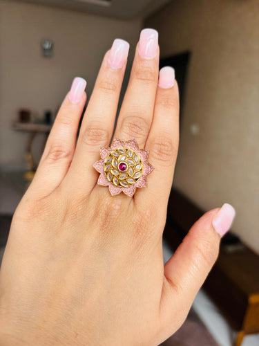 Pink Meenakari Kundan Ring
